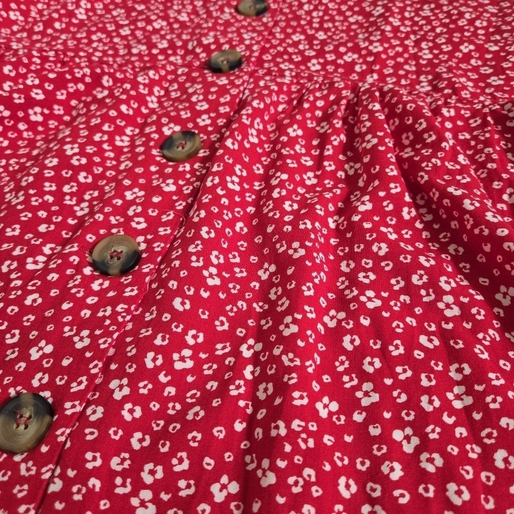 Asos Design red with white floral button down baby doll dress sz US 4 - Picture 6 of 10